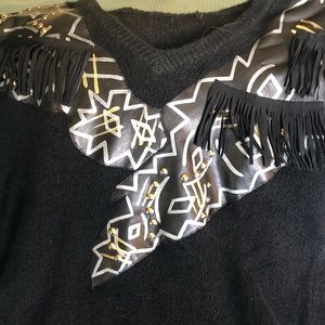 Vintage 1980s Sweater Dress Fringe and Studs